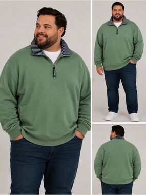 Tommy Hilfiger Green Golf Pullover with Navy & Cream Trim